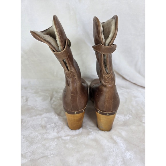 UGG Australia Lynnea II Brown Leather Shearling Lined Clog Boots w/ Wood Heel - Picture 3 of 7